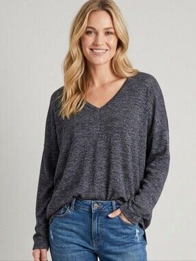 PRIMARK Soft and Cozy V-Neck Pullover, Heathered Grey, Size Large